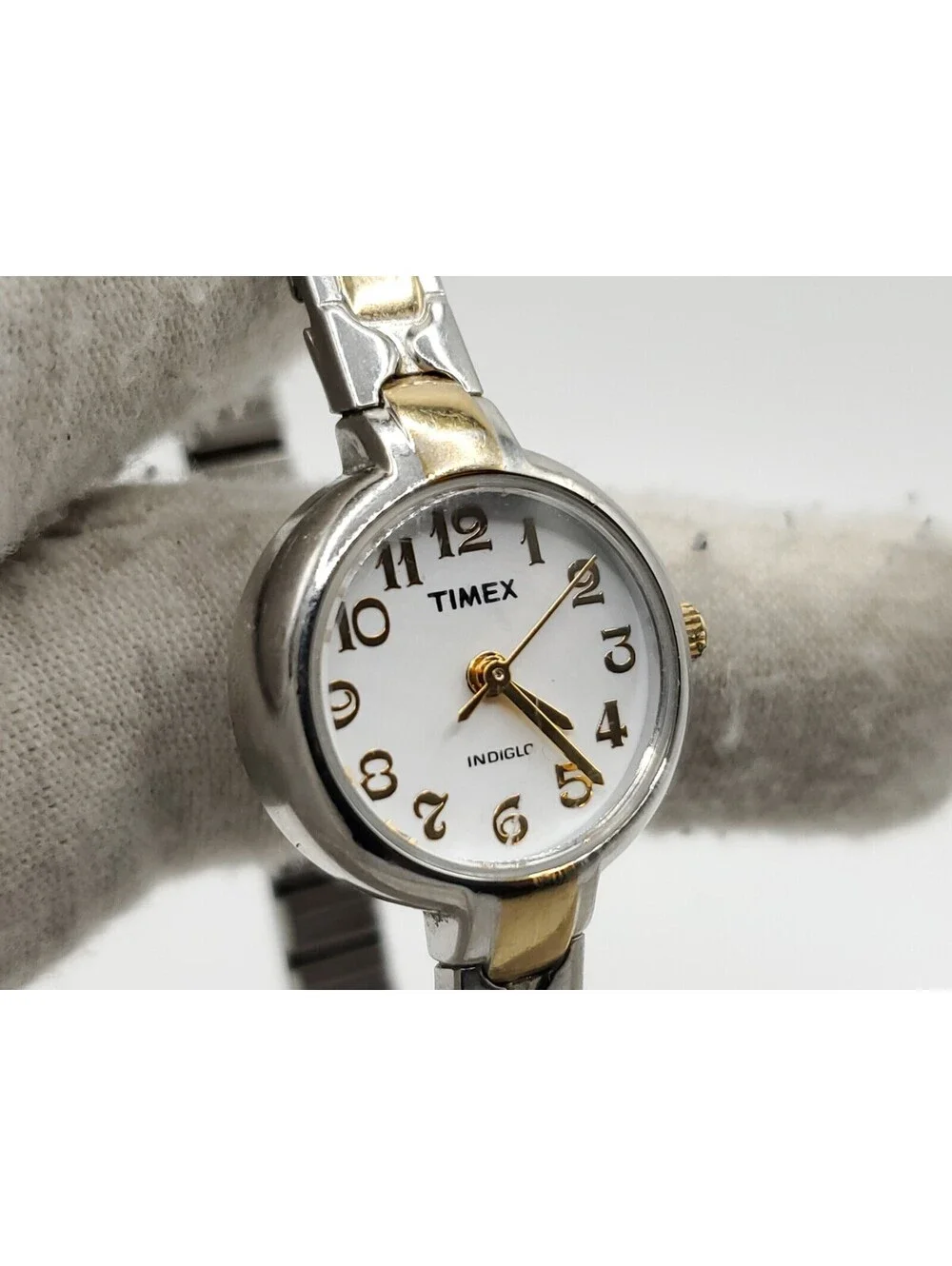 Timex Indiglo Quartz Watch New Battery Silver Tone White Dial Round 19mm